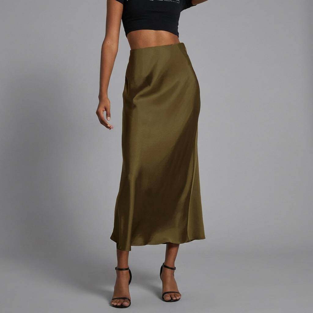 Dames Satin Rok met Slim Fit Pasvorm en Elegante Middellange Lengte
