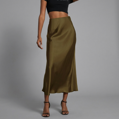 Dames Satin Rok met Slim Fit Pasvorm en Elegante Middellange Lengte