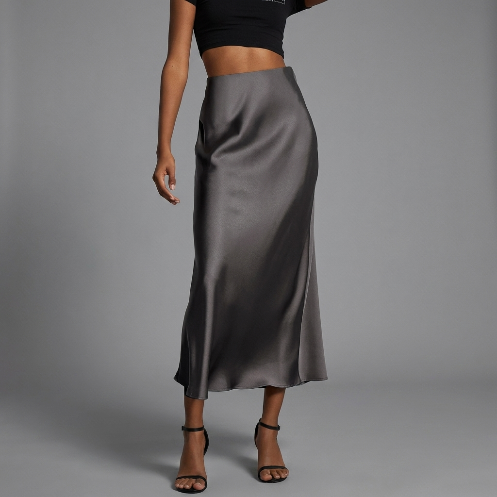 Dames Satin Rok met Slim Fit Pasvorm en Elegante Middellange Lengte