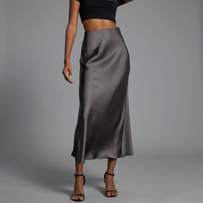 Dames Satin Rok met Slim Fit Pasvorm en Elegante Middellange Lengte