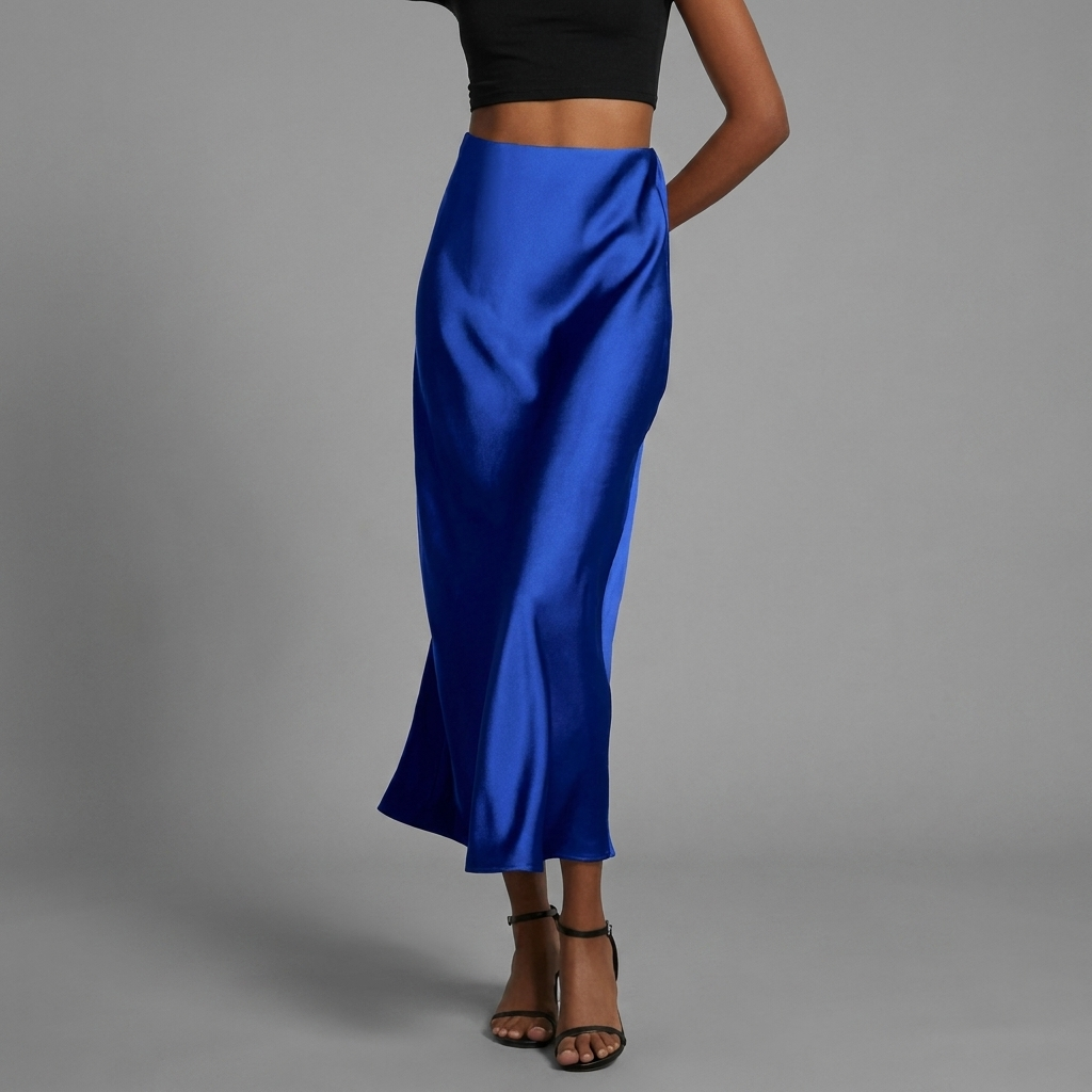 Dames Satin Rok met Slim Fit Pasvorm en Elegante Middellange Lengte