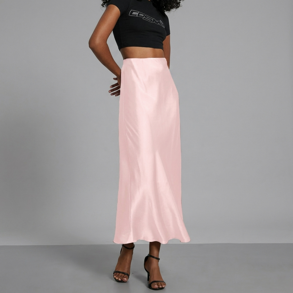 Dames Satin Rok met Slim Fit Pasvorm en Elegante Middellange Lengte
