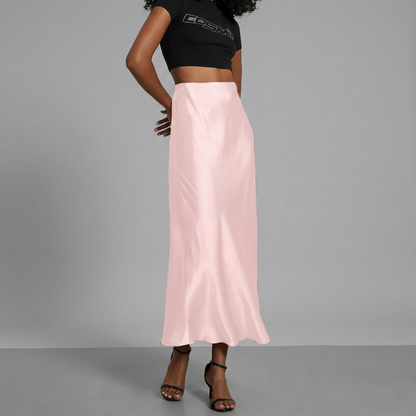 Dames Satin Rok met Slim Fit Pasvorm en Elegante Middellange Lengte