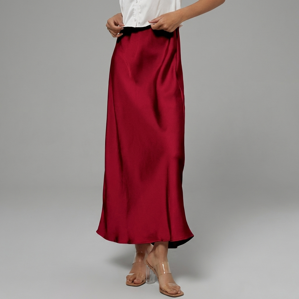 Dames Satin Rok met Slim Fit Pasvorm en Elegante Middellange Lengte