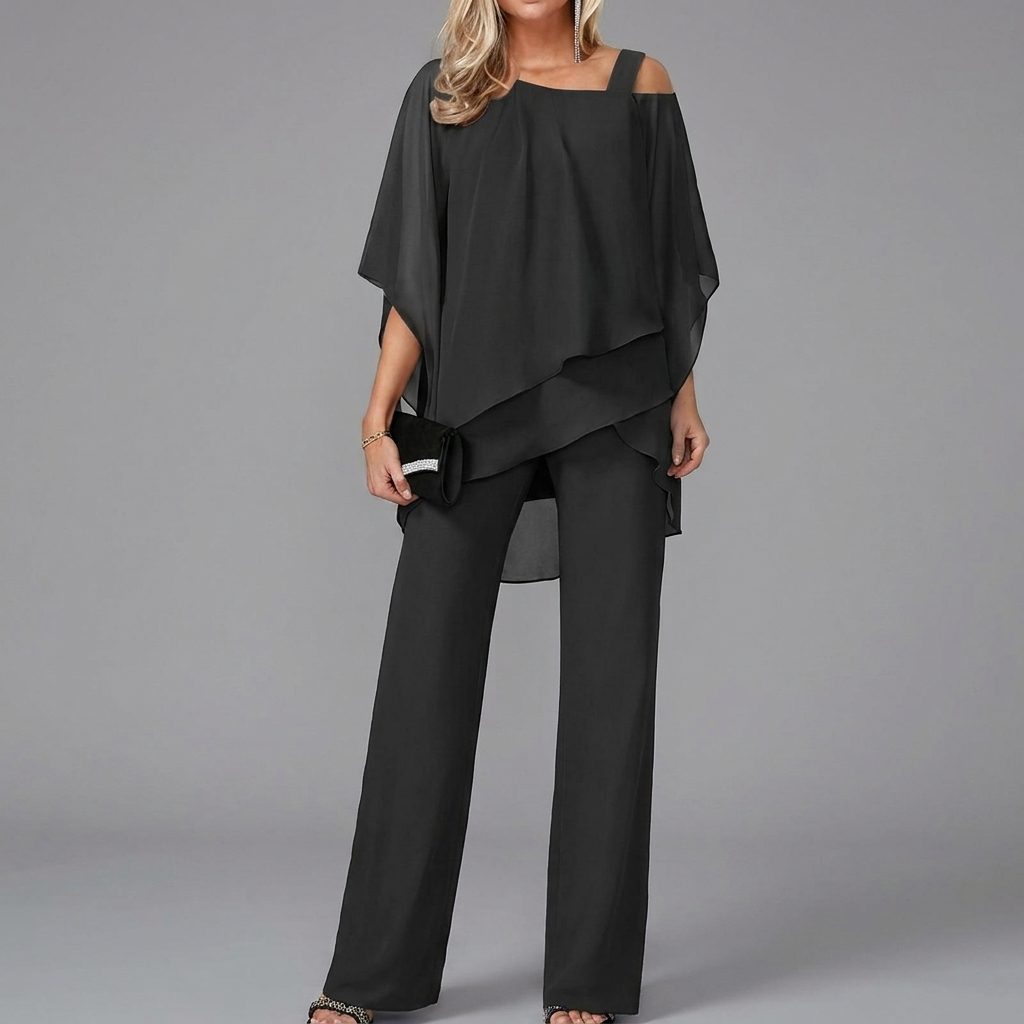 Dames Tweedelige Set met Batwing Top en Rechte Broek