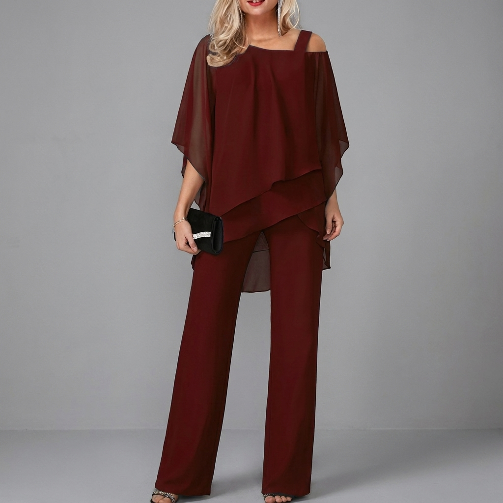 Dames Tweedelige Set met Batwing Top en Rechte Broek