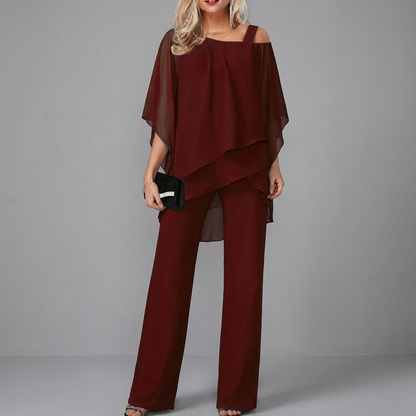 Dames Tweedelige Set met Batwing Top en Rechte Broek
