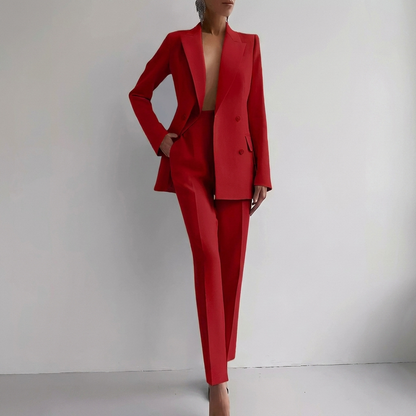 Zakelijke damespakset met blazer met lange mouwen en slim-fit broek