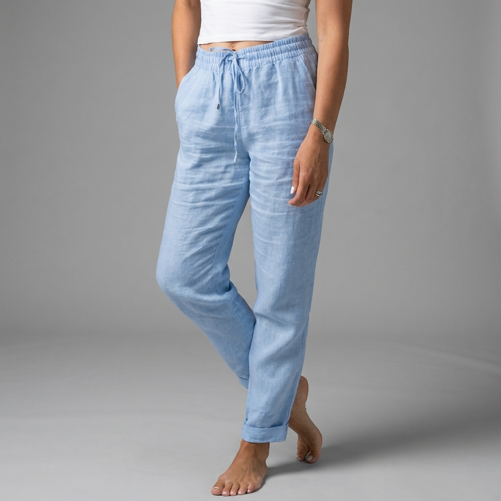 Dames Katoen Linnen Broek met Hoge Taille en Elastische Tailleband