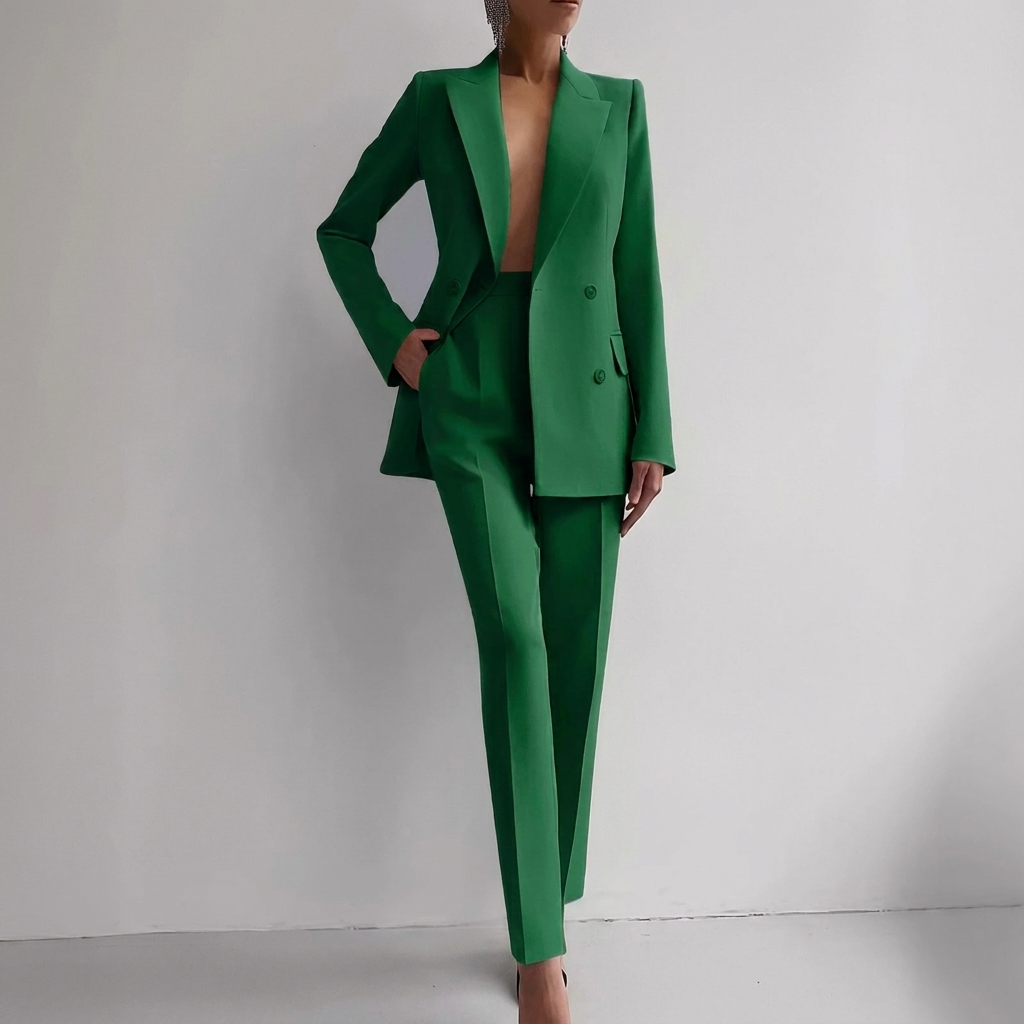 Zakelijke damespakset met blazer met lange mouwen en slim-fit broek