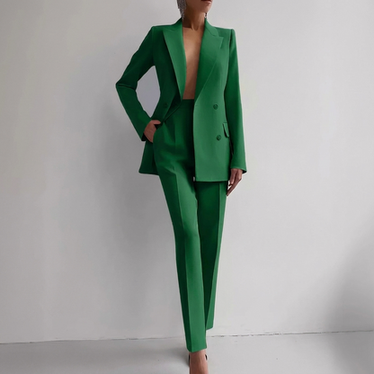 Zakelijke damespakset met blazer met lange mouwen en slim-fit broek