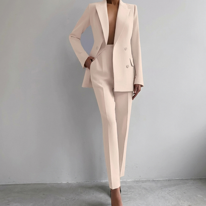 Zakelijke damespakset met blazer met lange mouwen en slim-fit broek