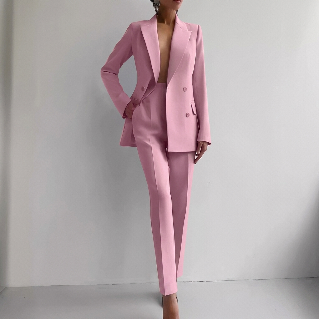 Zakelijke damespakset met blazer met lange mouwen en slim-fit broek