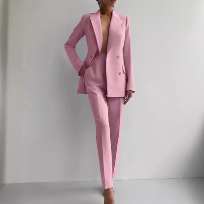 Zakelijke damespakset met blazer met lange mouwen en slim-fit broek