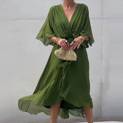 Losvallende Maxi-Jurk met V-Hals – Elara